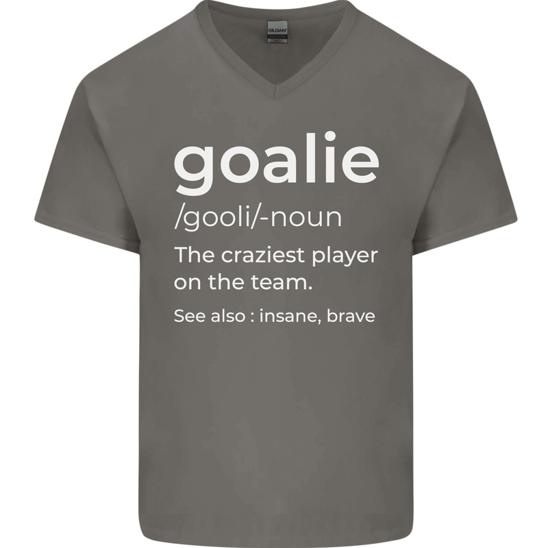 Goalie Keeper Football Ice Hockey Funny Mens V-Neck Cotton T-Shirt Charcoal