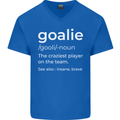 Goalie Keeper Football Ice Hockey Funny Mens V-Neck Cotton T-Shirt Royal Blue
