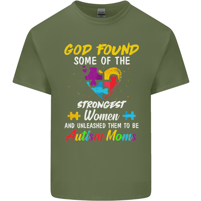 God Found Autism Moms Autistic ASD Mens Cotton T-Shirt Tee Top Military Green