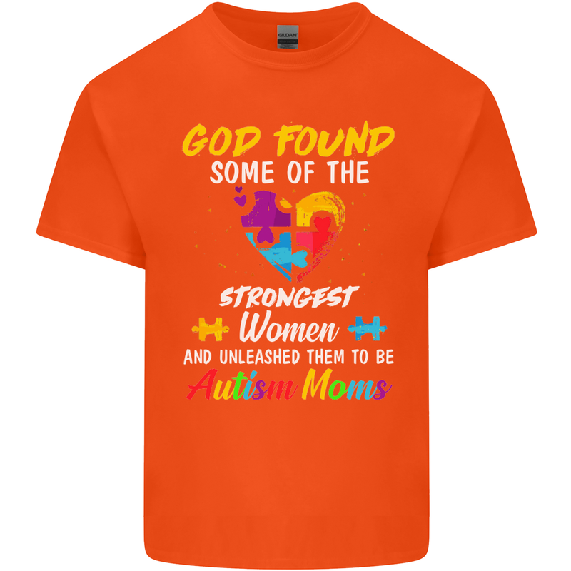 God Found Autism Moms Autistic ASD Mens Cotton T-Shirt Tee Top Orange
