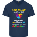 God Found Autism Moms Autistic ASD Mens V-Neck Cotton T-Shirt Navy Blue