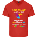 God Found Autism Moms Autistic ASD Mens V-Neck Cotton T-Shirt Red