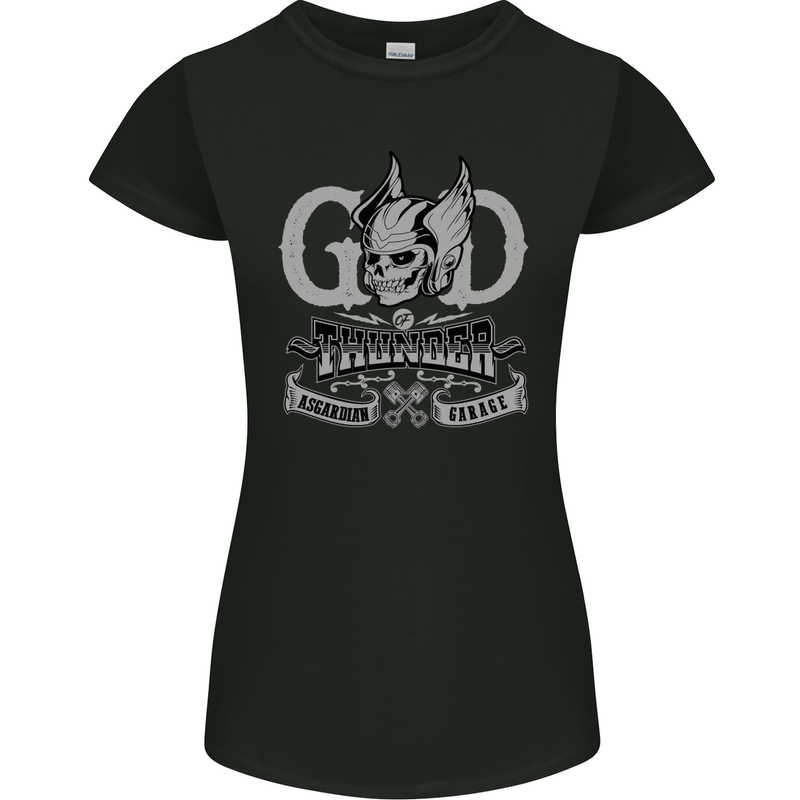 God of Thunder Gym Training Top Vikings Womens Petite Cut T-Shirt Black