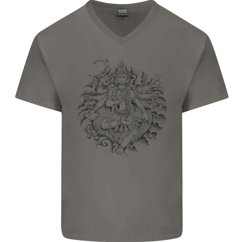 Goddess Shiva Hindu God Hinduism Religion Mens V-Neck Cotton T-Shirt Charcoal