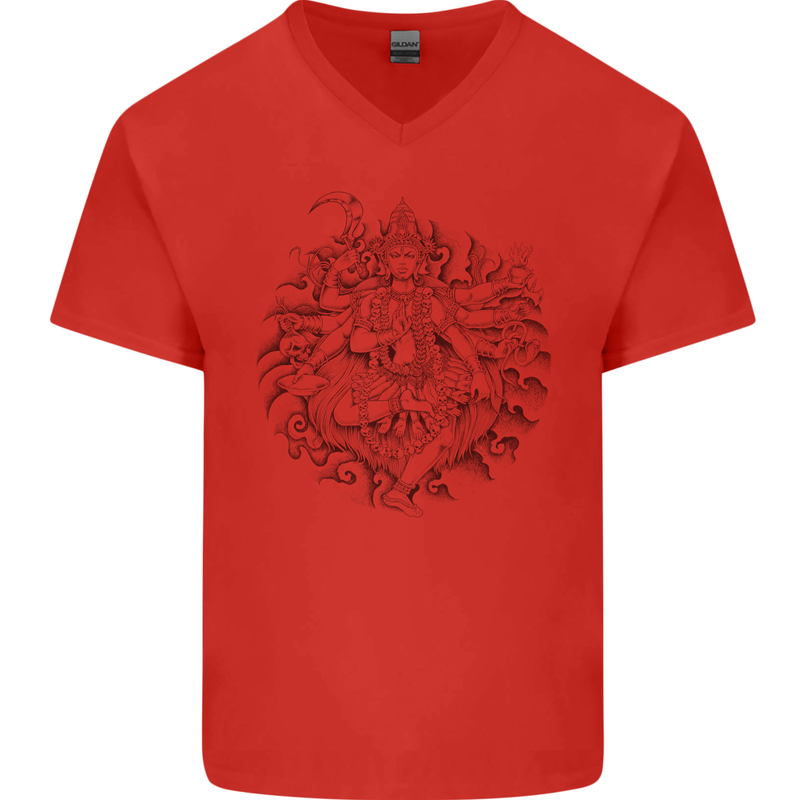 Goddess Shiva Hindu God Hinduism Religion Mens V-Neck Cotton T-Shirt Red