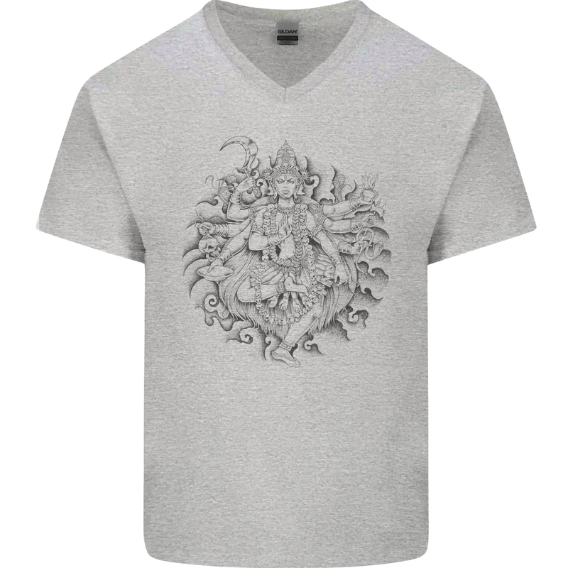 Goddess Shiva Hindu God Hinduism Religion Mens V-Neck Cotton T-Shirt Sports Grey