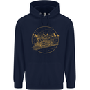 Gold Locomotive Steam Engine Train Spotter Childrens Kids Hoodie Navy Blue