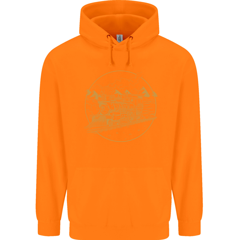 Gold Locomotive Steam Engine Train Spotter Childrens Kids Hoodie Orange