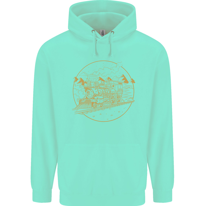 Gold Locomotive Steam Engine Train Spotter Childrens Kids Hoodie Peppermint