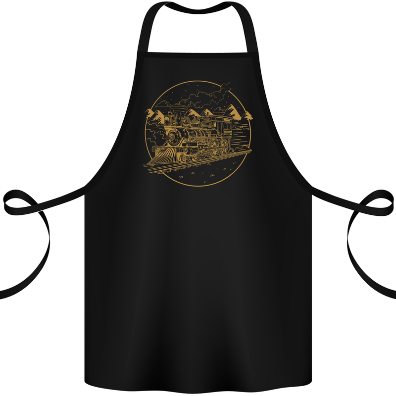 Gold Locomotive Steam Engine Train Spotter Cotton Apron 100% Organic Black