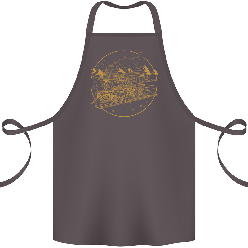 Gold Locomotive Steam Engine Train Spotter Cotton Apron 100% Organic Dark Grey