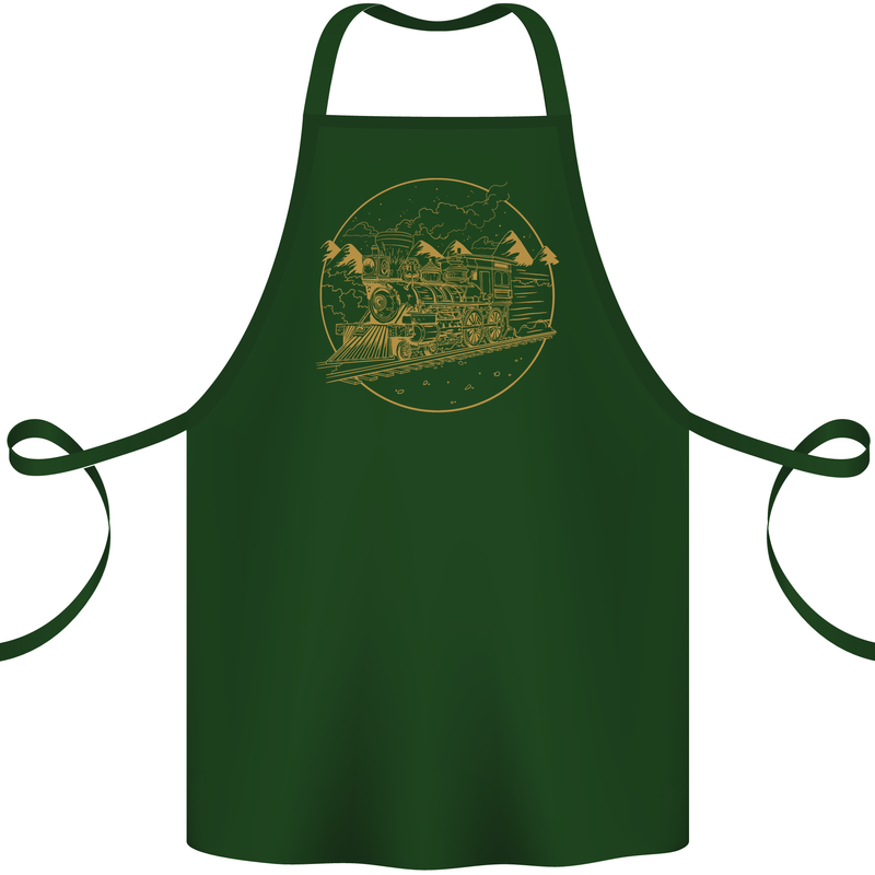 Gold Locomotive Steam Engine Train Spotter Cotton Apron 100% Organic Forest Green