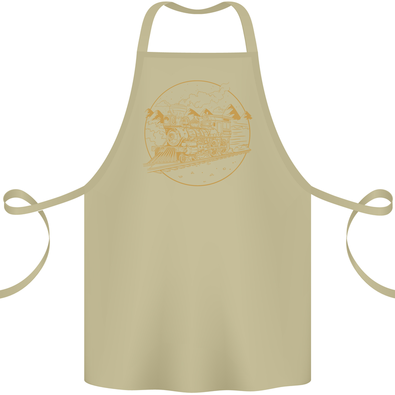 Gold Locomotive Steam Engine Train Spotter Cotton Apron 100% Organic Khaki