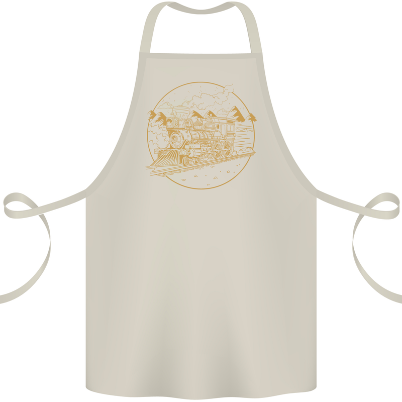 Gold Locomotive Steam Engine Train Spotter Cotton Apron 100% Organic Natural