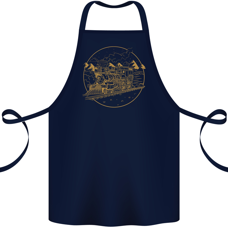 Gold Locomotive Steam Engine Train Spotter Cotton Apron 100% Organic Navy Blue