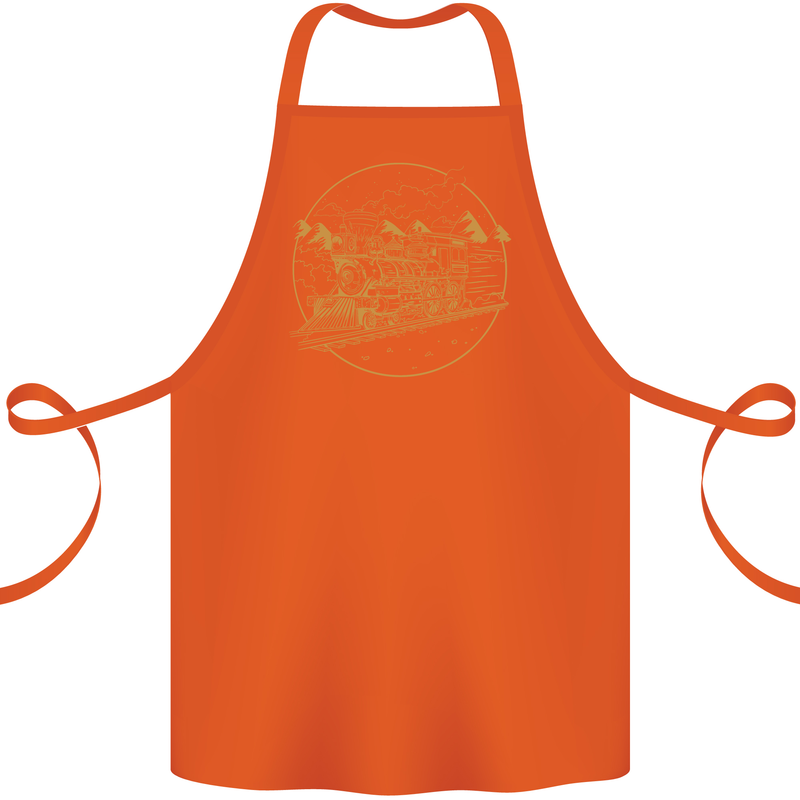 Gold Locomotive Steam Engine Train Spotter Cotton Apron 100% Organic Orange