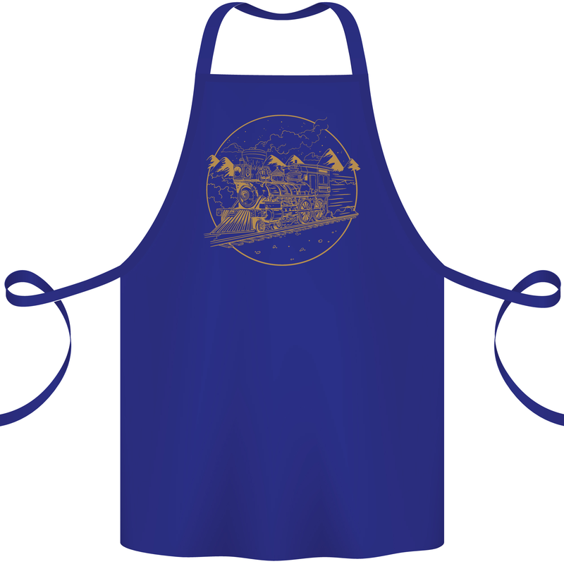 Gold Locomotive Steam Engine Train Spotter Cotton Apron 100% Organic Royal Blue