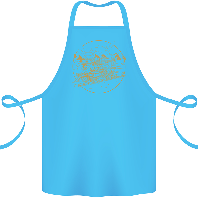 Gold Locomotive Steam Engine Train Spotter Cotton Apron 100% Organic Turquoise