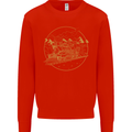 Gold Locomotive Steam Engine Train Spotter Kids Sweatshirt Jumper Bright Red