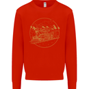 Gold Locomotive Steam Engine Train Spotter Kids Sweatshirt Jumper Bright Red
