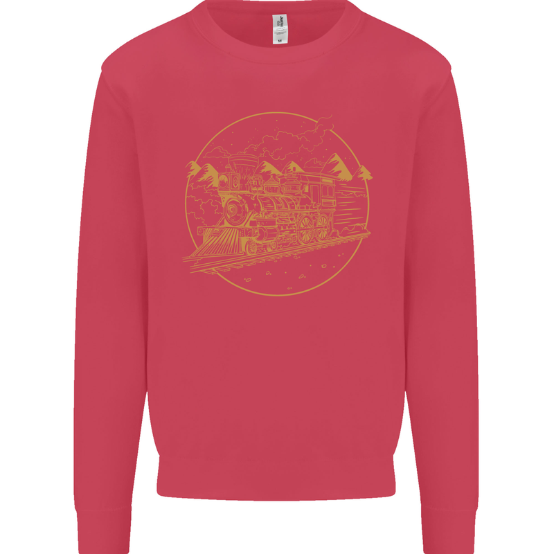 Gold Locomotive Steam Engine Train Spotter Kids Sweatshirt Jumper Heliconia