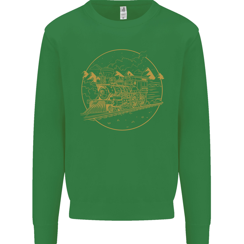 Gold Locomotive Steam Engine Train Spotter Kids Sweatshirt Jumper Irish Green