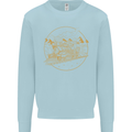 Gold Locomotive Steam Engine Train Spotter Kids Sweatshirt Jumper Light Blue