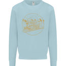 Gold Locomotive Steam Engine Train Spotter Kids Sweatshirt Jumper Light Blue