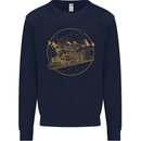 Gold Locomotive Steam Engine Train Spotter Kids Sweatshirt Jumper Navy Blue