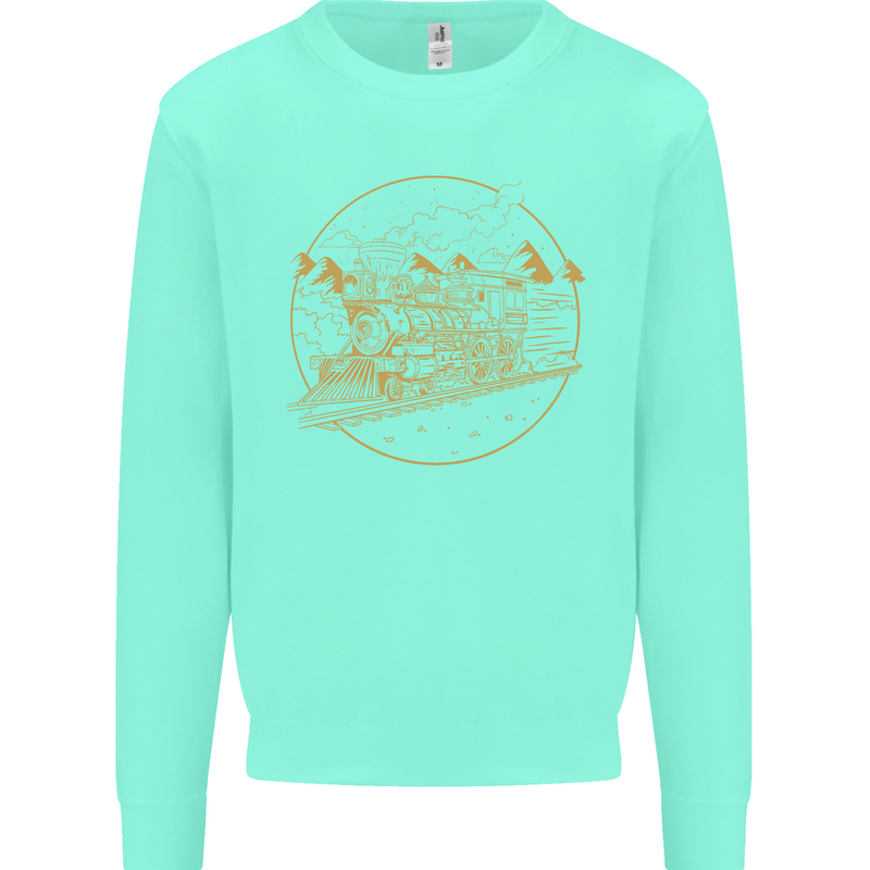 Gold Locomotive Steam Engine Train Spotter Kids Sweatshirt Jumper Peppermint