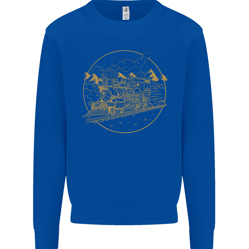 Gold Locomotive Steam Engine Train Spotter Kids Sweatshirt Jumper Royal Blue