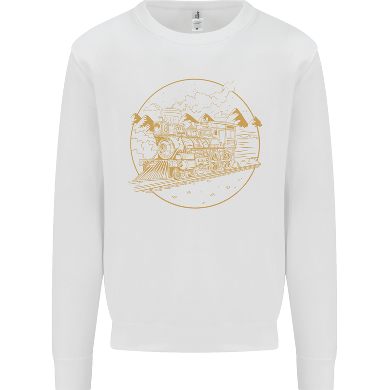 Gold Locomotive Steam Engine Train Spotter Kids Sweatshirt Jumper White
