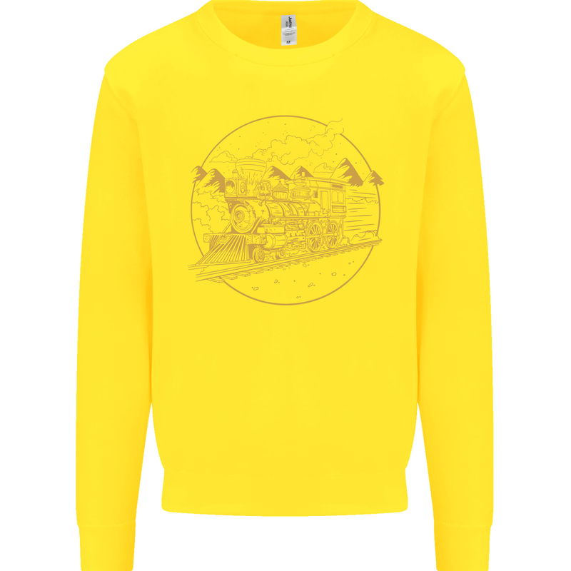 Gold Locomotive Steam Engine Train Spotter Kids Sweatshirt Jumper Yellow