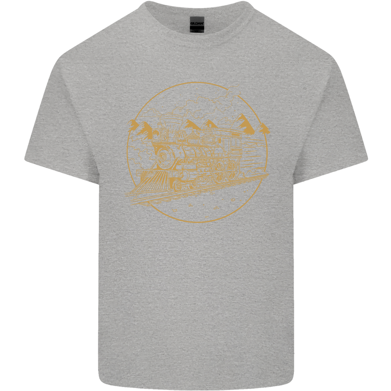 Gold Locomotive Steam Engine Train Spotter Kids T-Shirt Childrens Sports Grey