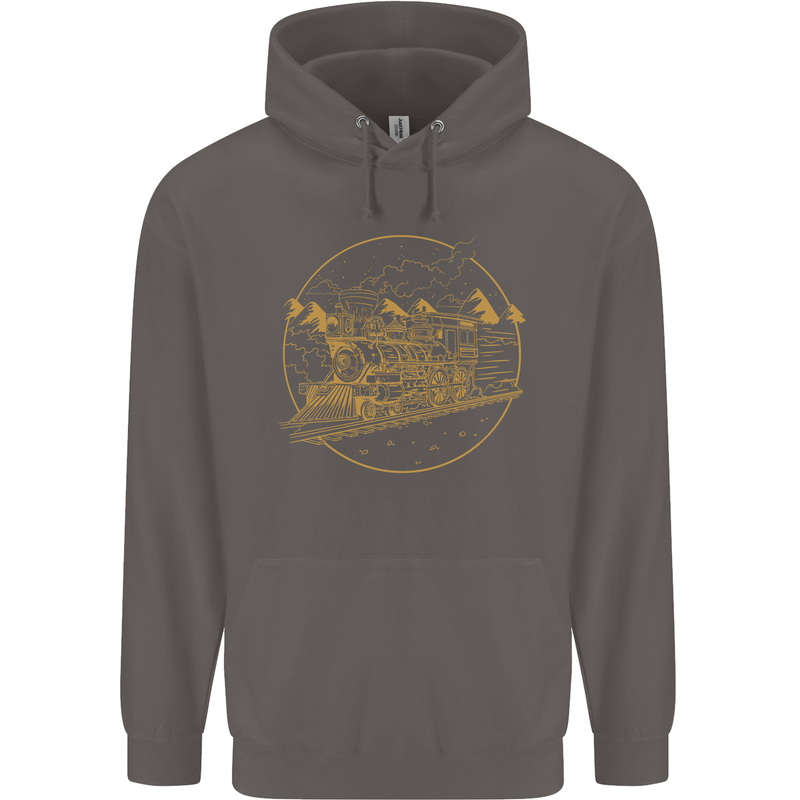 Gold Locomotive Steam Engine Train Spotter Mens 80% Cotton Hoodie Charcoal