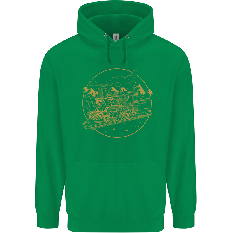 Gold Locomotive Steam Engine Train Spotter Mens 80% Cotton Hoodie Irish Green