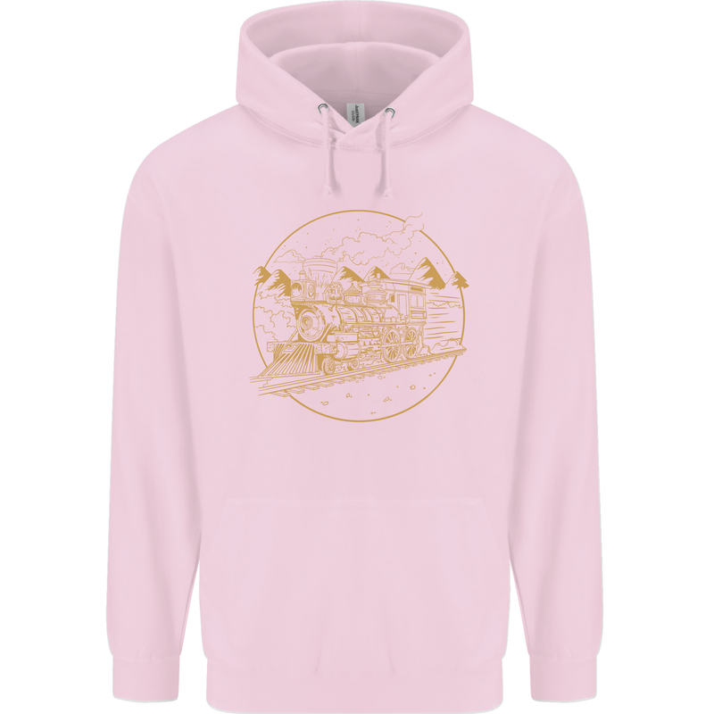 Gold Locomotive Steam Engine Train Spotter Mens 80% Cotton Hoodie Light Pink