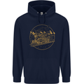 Gold Locomotive Steam Engine Train Spotter Mens 80% Cotton Hoodie Navy Blue