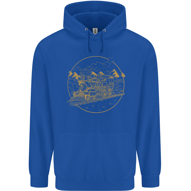 Gold Locomotive Steam Engine Train Spotter Mens 80% Cotton Hoodie Royal Blue