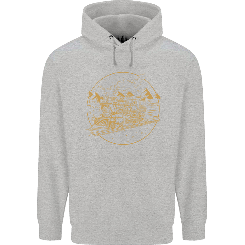 Gold Locomotive Steam Engine Train Spotter Mens 80% Cotton Hoodie Sports Grey