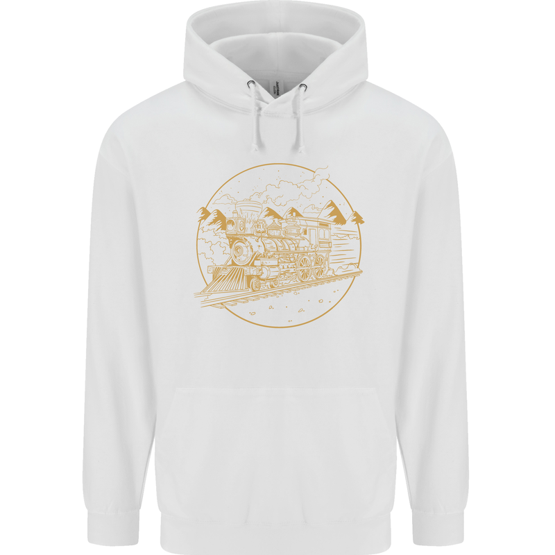 Gold Locomotive Steam Engine Train Spotter Mens 80% Cotton Hoodie White