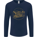 Gold Locomotive Steam Engine Train Spotter Mens Long Sleeve T-Shirt Navy Blue