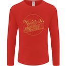 Gold Locomotive Steam Engine Train Spotter Mens Long Sleeve T-Shirt Red