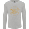 Gold Locomotive Steam Engine Train Spotter Mens Long Sleeve T-Shirt Sports Grey