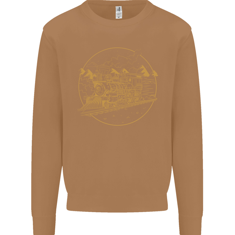 Gold Locomotive Steam Engine Train Spotter Mens Sweatshirt Jumper Caramel Latte