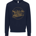 Gold Locomotive Steam Engine Train Spotter Mens Sweatshirt Jumper Navy Blue