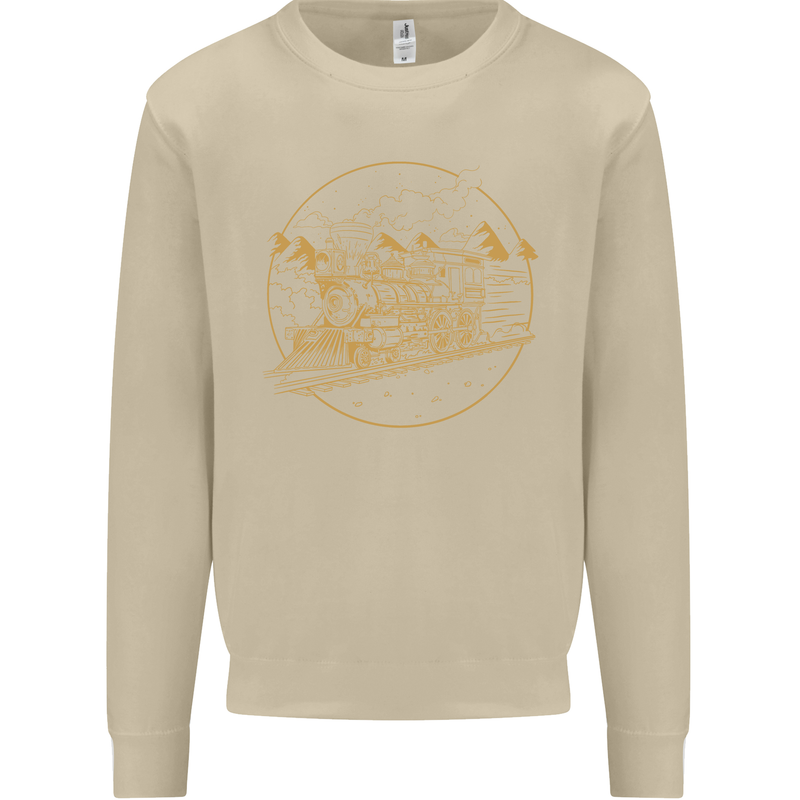 Gold Locomotive Steam Engine Train Spotter Mens Sweatshirt Jumper Sand