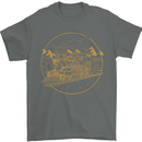 Gold Locomotive Steam Engine Train Spotter Mens T-Shirt 100% Cotton Charcoal
