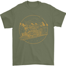 Gold Locomotive Steam Engine Train Spotter Mens T-Shirt 100% Cotton Military Green