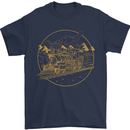 Gold Locomotive Steam Engine Train Spotter Mens T-Shirt 100% Cotton Navy Blue